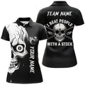 Custom Name I Beat People With A Stick White Skull Billiard Women's Polo Shirts S-5XL