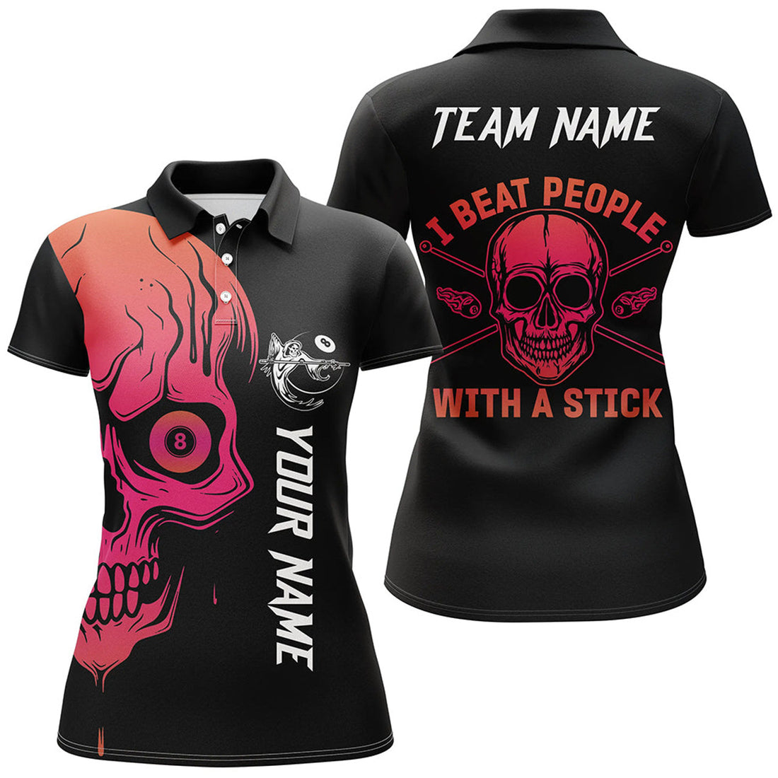 Custom Skull Billiard I Beat People With A Stick Women's Polo Shirts S-5XL