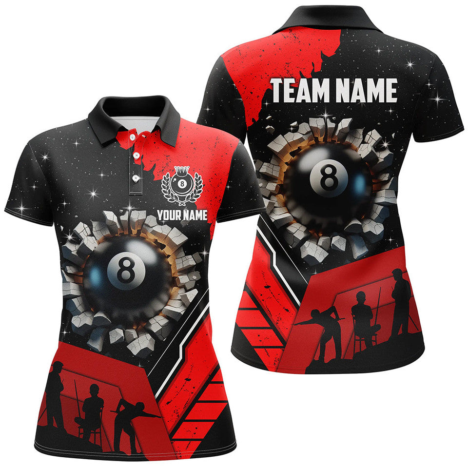 Custom Purple 8 Ball Pool Crack Team League Billiard Women's Polo Shirts S-5XL