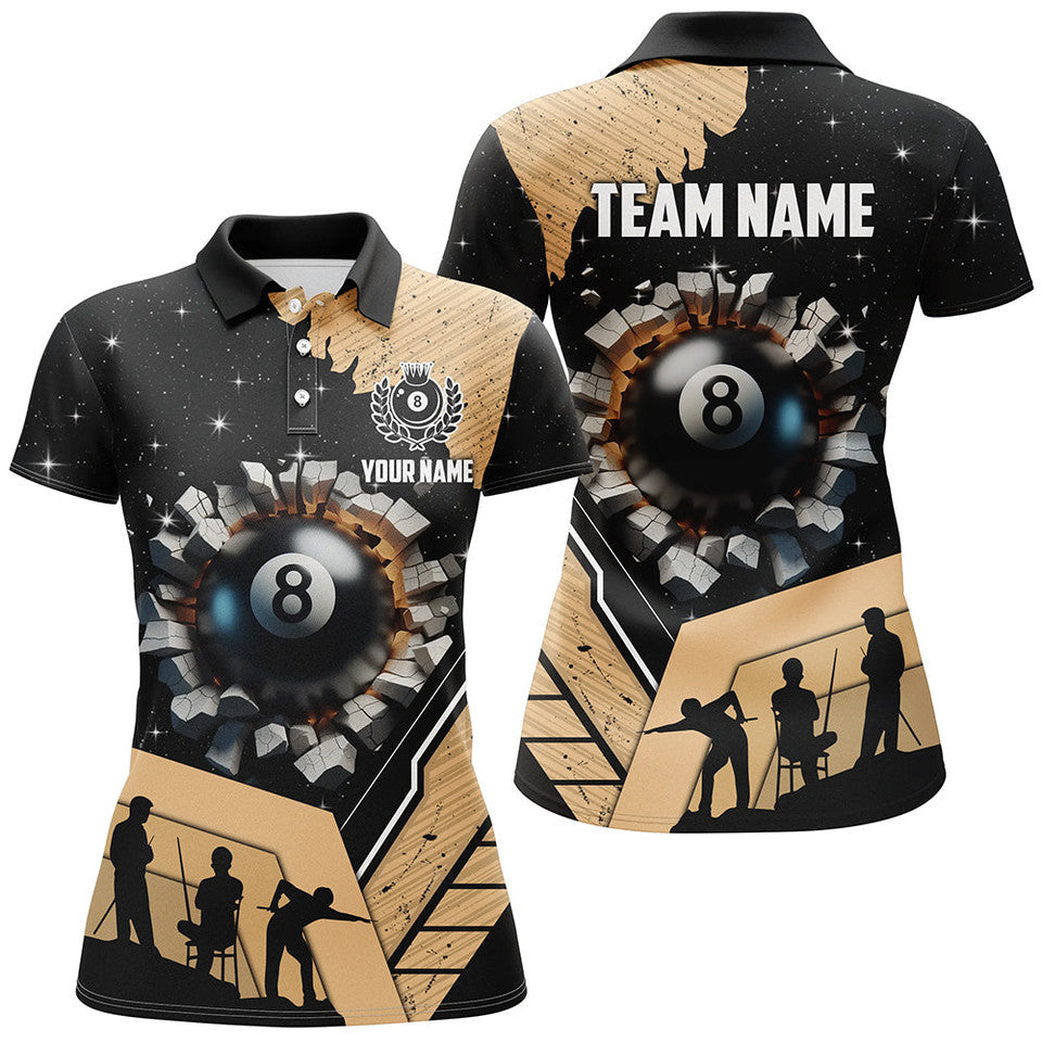 Custom Gold Funny 8 Ball Pool Crack Team Billiard Women's Polo Shirts S-5XL