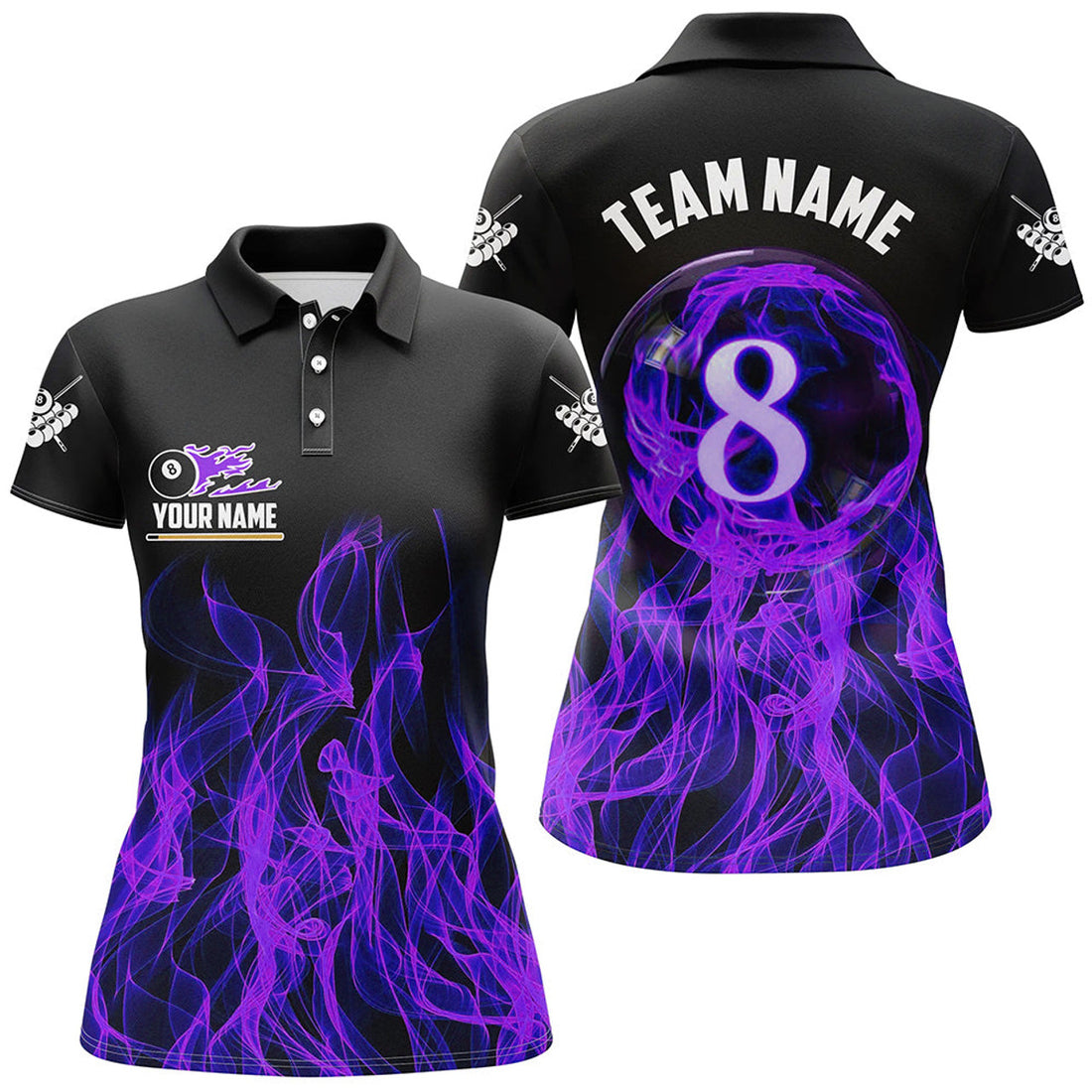 Custom Flaming 8 Ball Pool Player Design Billiard Game Women's Polo Shirts S-5XL