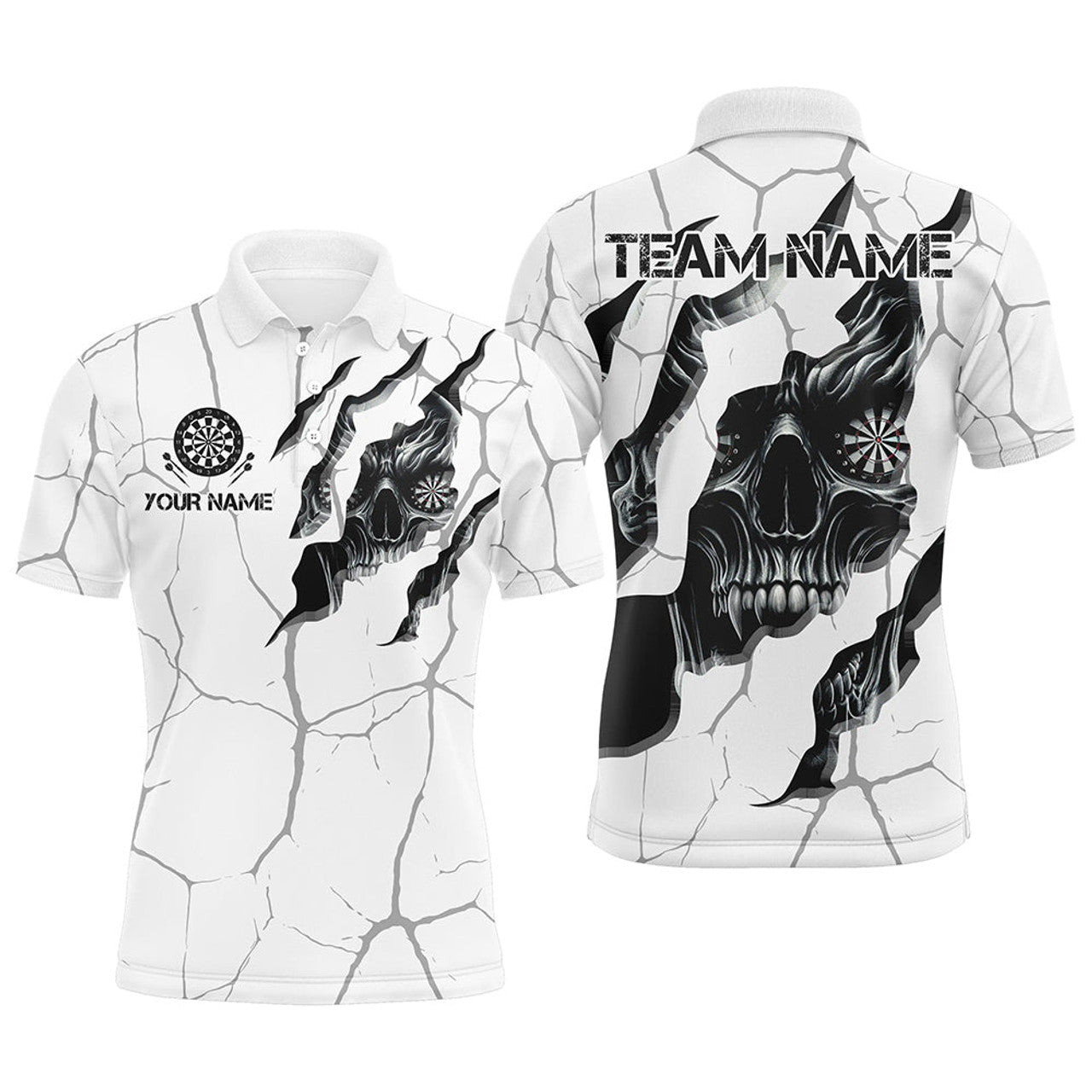 Personalized Skull White Grunge Darts Mens Polo Shirt S-5XL