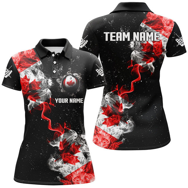 Custom Grunge Canada Flag Smoke Billiard Patriotic Style Women's Polo Shirts S-5XL