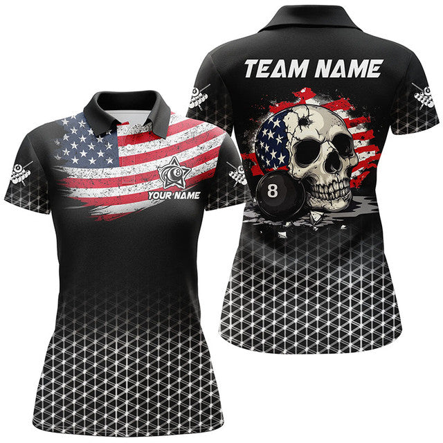 Custom Patriotic Skull 8 Ball Billiard Shirts For Women Women's Polo Shirts S-5XL