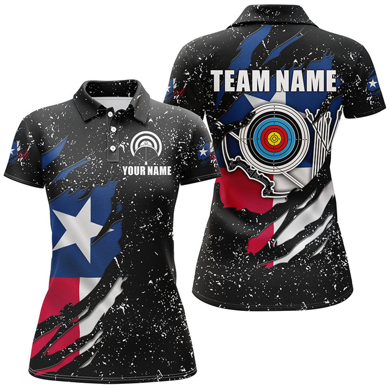 Custom Patriotic Texas Flag Grunge Target Archery Shirts Women's Polo Shirts S-5XL