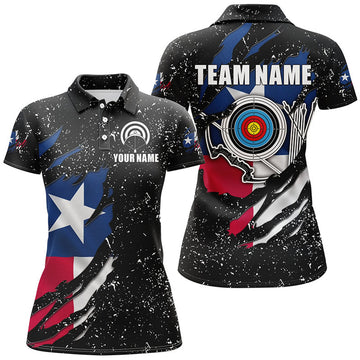 Custom Patriotic Texas Flag Grunge Target Archery Shirts Women's Polo Shirts S-5XL