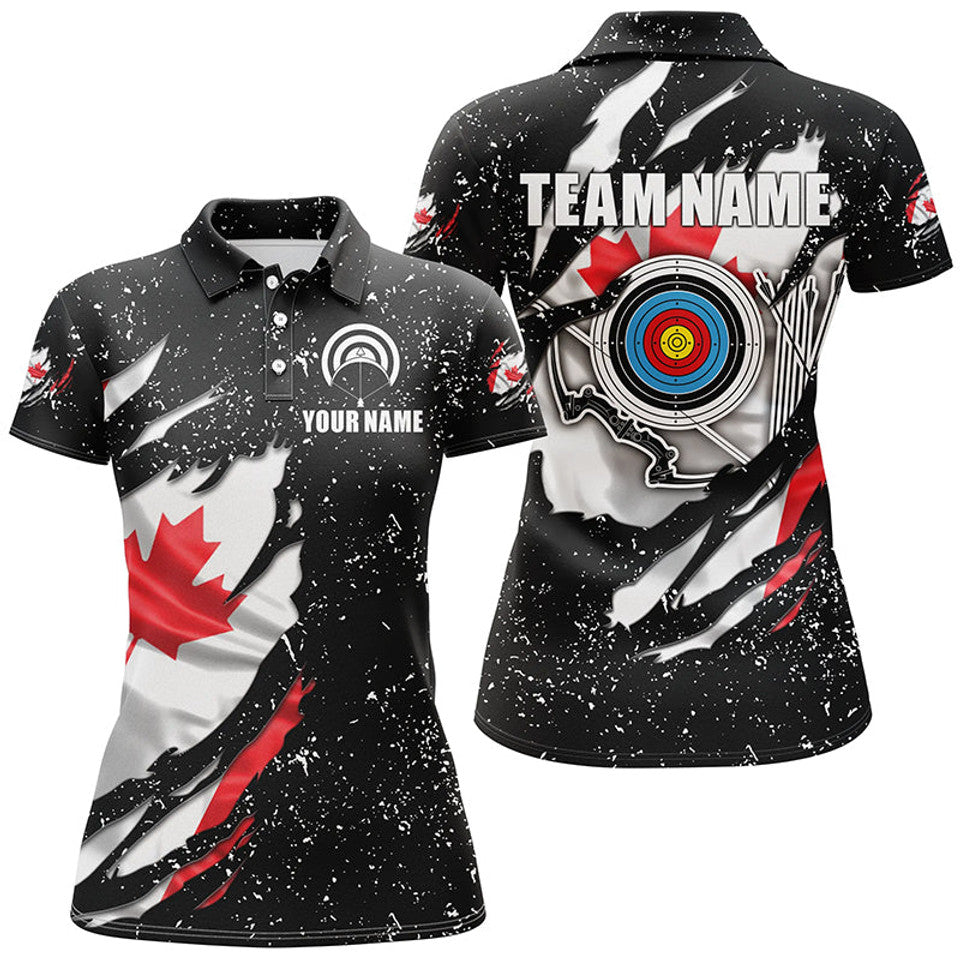 Custom Patriotic Canada Flag Grunge Archery Design Women's Polo Shirts S-5XL