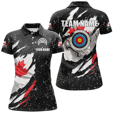 Custom Patriotic Canada Flag Grunge Archery Design Women's Polo Shirts S-5XL