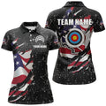 Custom Grunge American Flag Target Archery Sets Patriotic Women's Polo Shirts S-5XL