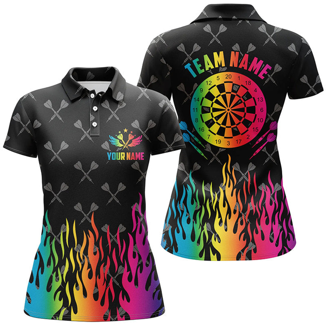 Custom Personalized Dartboard Fire Flame Unique Darts Team Women's Polo Shirts S-5XL
