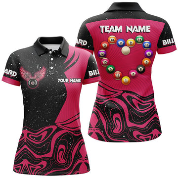 Custom Personalized Funny Billiard Balls Heart Pink Women's Polo Shirts S-5XL