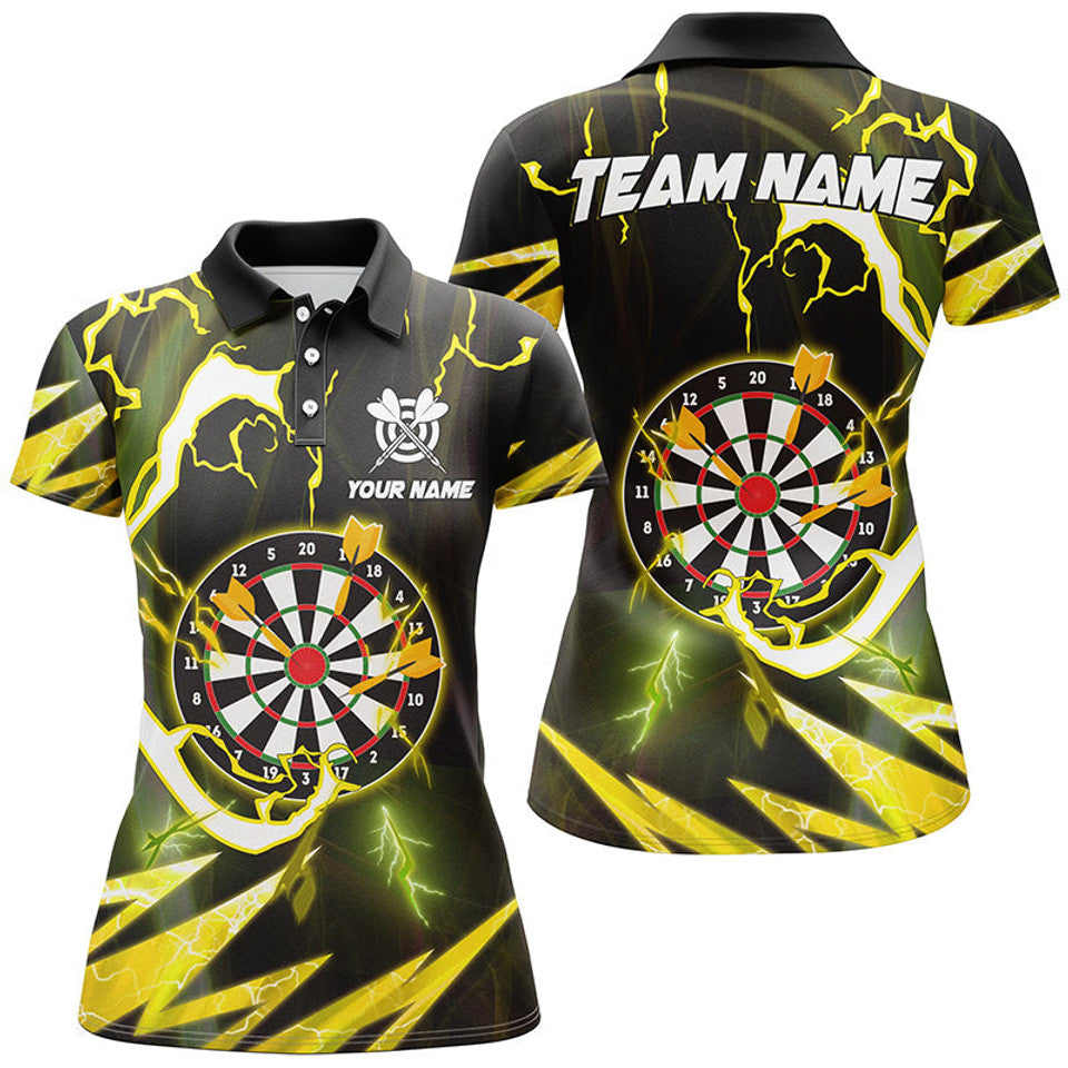 Custom Name Yellow Dart Board Lightning Polo For Dart Team Women's Polo Shirts S-5XL