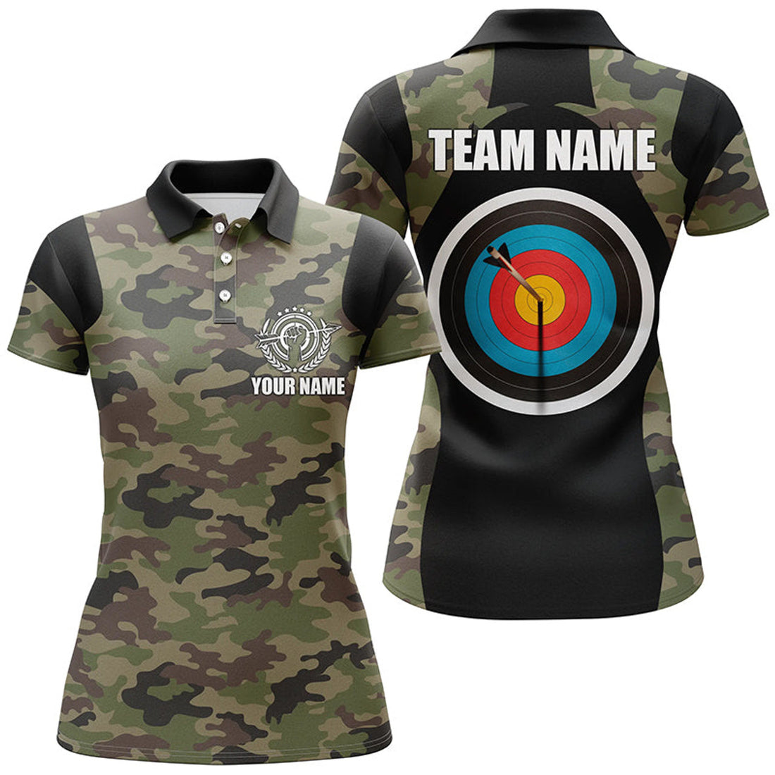 Custom Green Camouflage Archery Polo Shirts For Women Women's Polo Shirts S-5XL