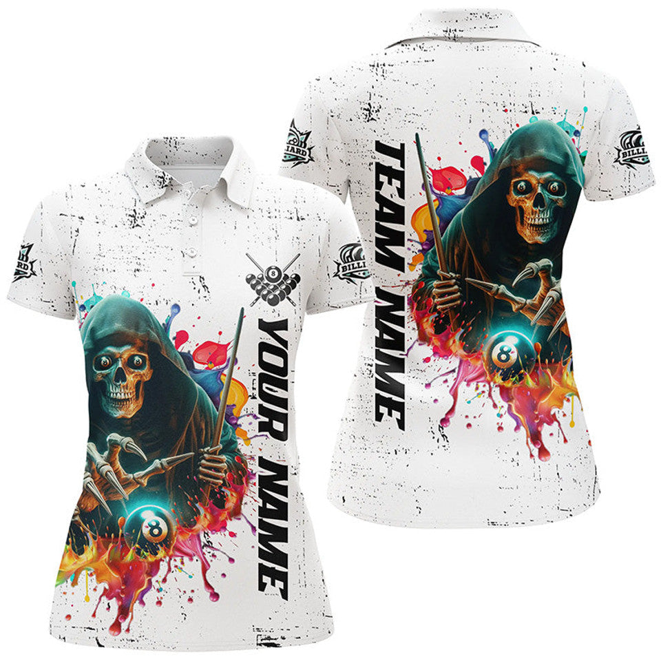 Custom Billiard Skeleton Colorful Grunge Style Women's Polo Shirts S-5XL