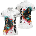 Custom Billiard Skeleton Colorful Grunge Style Women's Polo Shirts S-5XL