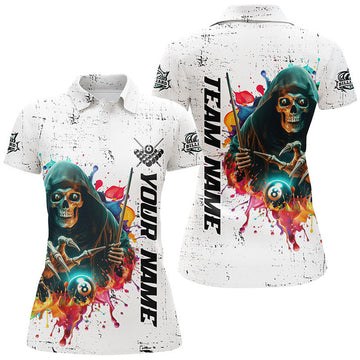 Custom Billiard Skeleton Colorful Grunge Style Women's Polo Shirts S-5XL