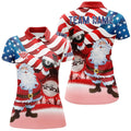 Custom Name Santa Holding Billiard 8 Ball USA Flag Women's Polo Shirts S-5XL