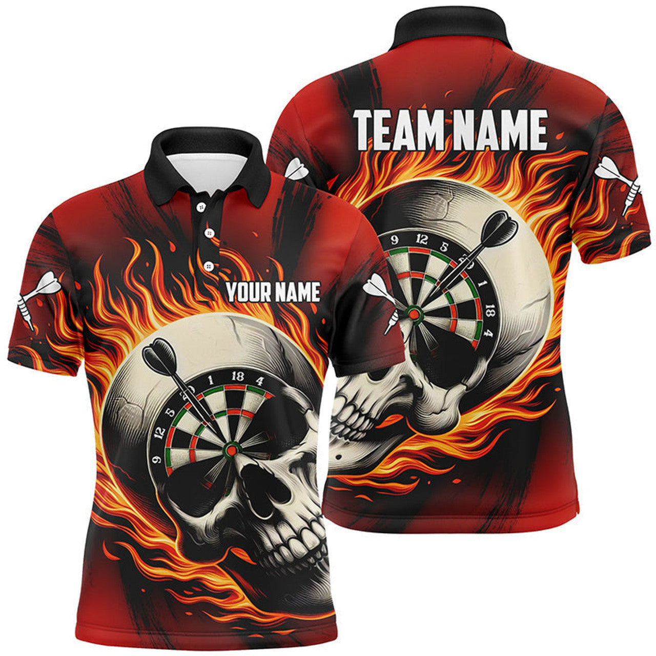 Flaming Dart Skull Darts Shirt For Men Custom Team Shirt Men's Polo Shirt S-5XL