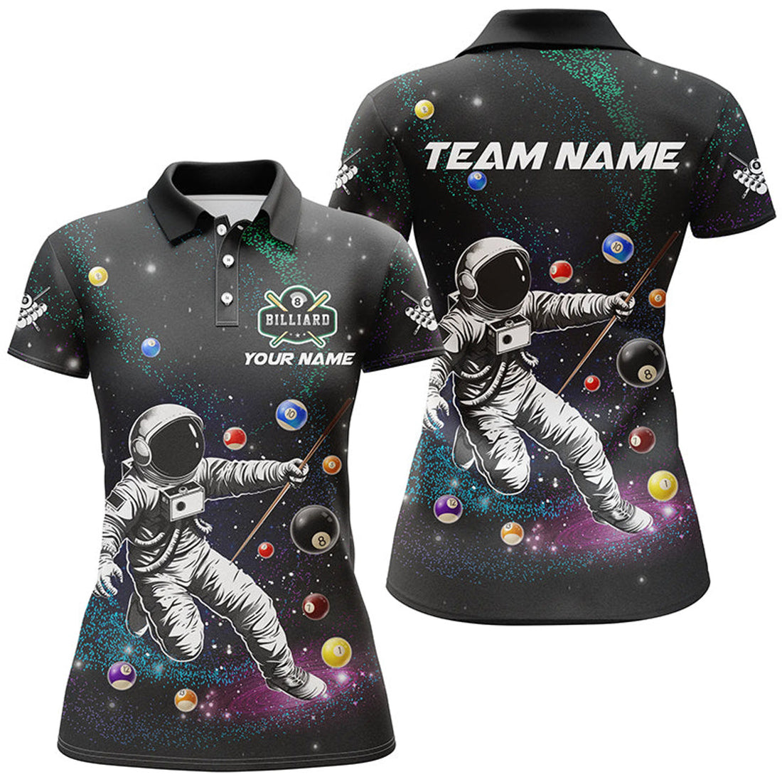 Custom Astronaut Playing Billiard 3D Printed Funny Women Polo Shirts S-5XL
