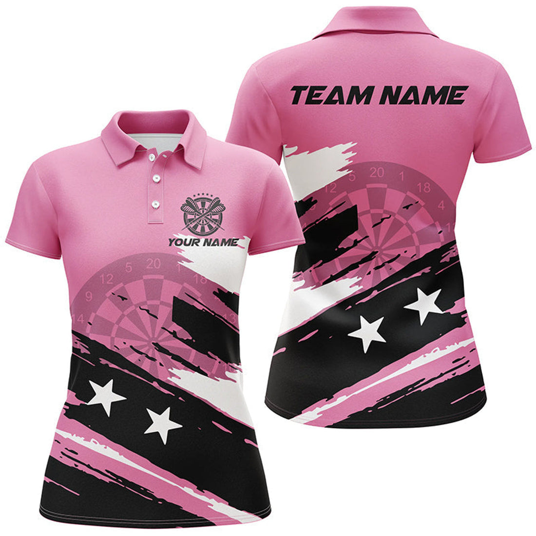 Custom Pink Darts Grunge Style Mother's Day Gift Women's Polo Shirts S-5XL
