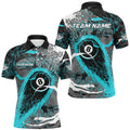 Custom Billiard 8 Ball Pool Turquoise Grunge Stains Men's Polo Shirt S-5XL