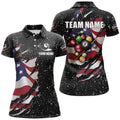 Custom Name Grunge US Flag Billiard Balls Patriotic Design Women's Polo Shirts S-5XL