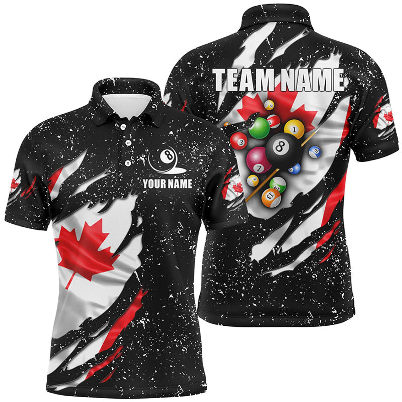 Grunge Canada Flag 3D Billiard Balls Polo Shirt Mens Polo Shirt S-5XL