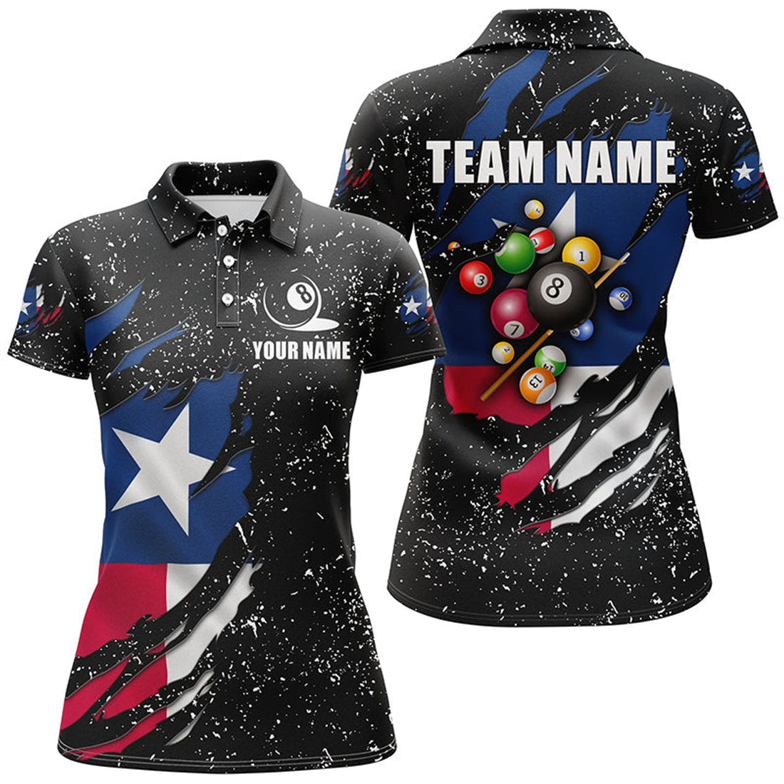 Custom Grunge Texas Flag for Custom Patriotic Billiard Women's Polo Shirts S-5XL
