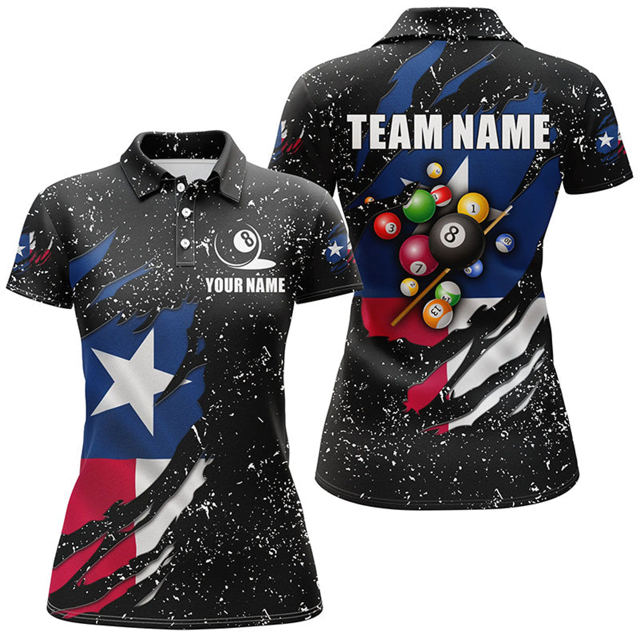 Custom Grunge Texas Flag for Custom Patriotic Billiard Women's Polo Shirts S-5XL