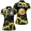 Custom Personalized Yellow 9 Ball Pool Thunder Lightning Women's Polo Shirts S-5XL