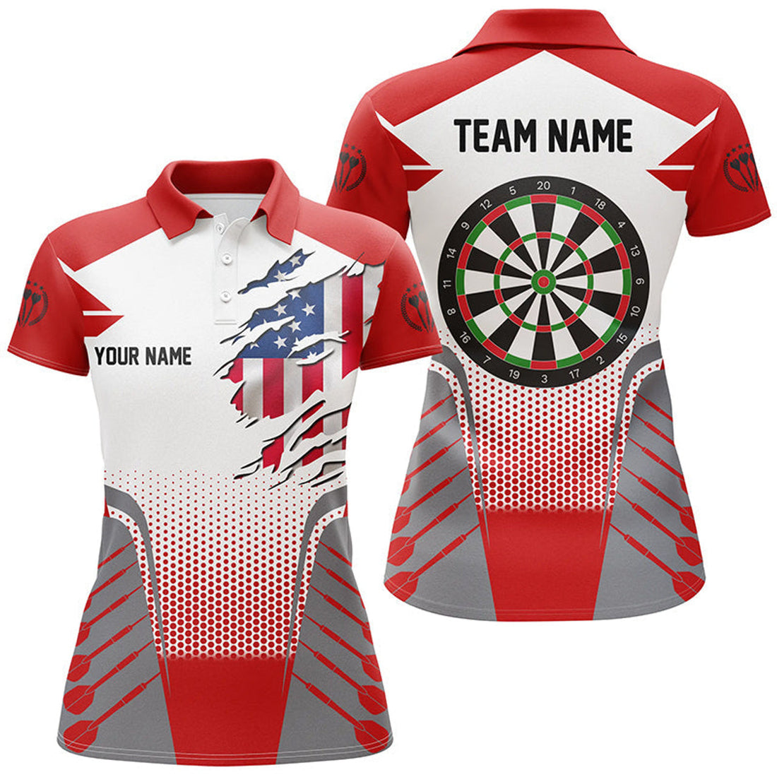 Custom White Red US Flag Women Darts for Team Women's Polo Shirts S-5XL