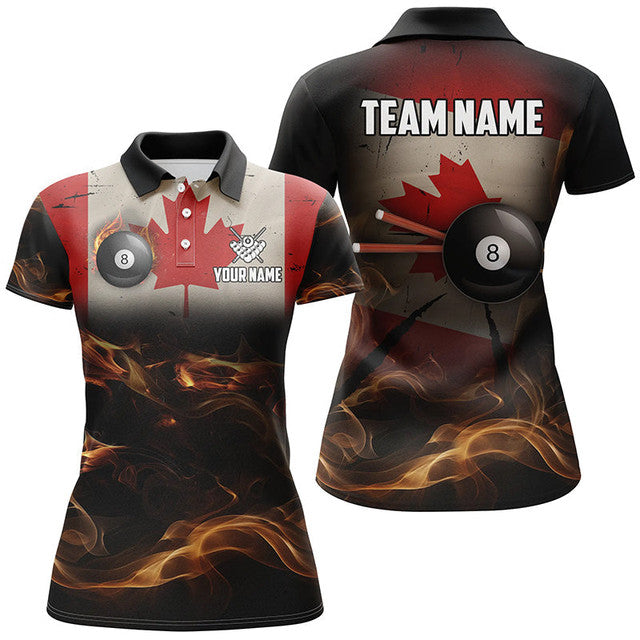 Custom Vintage Canada Flag Smoke Billiard Patriotic Team Women's Polo Shirts S-5XL