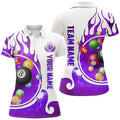 Custom Personalized Name Billiard Fire for Purple Women's Polo Shirts S-5XL
