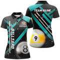 Custom Turquoise Billiard 8 Ball 9 Ball Pool Unique Design Women's Polo Shirts S-5XL