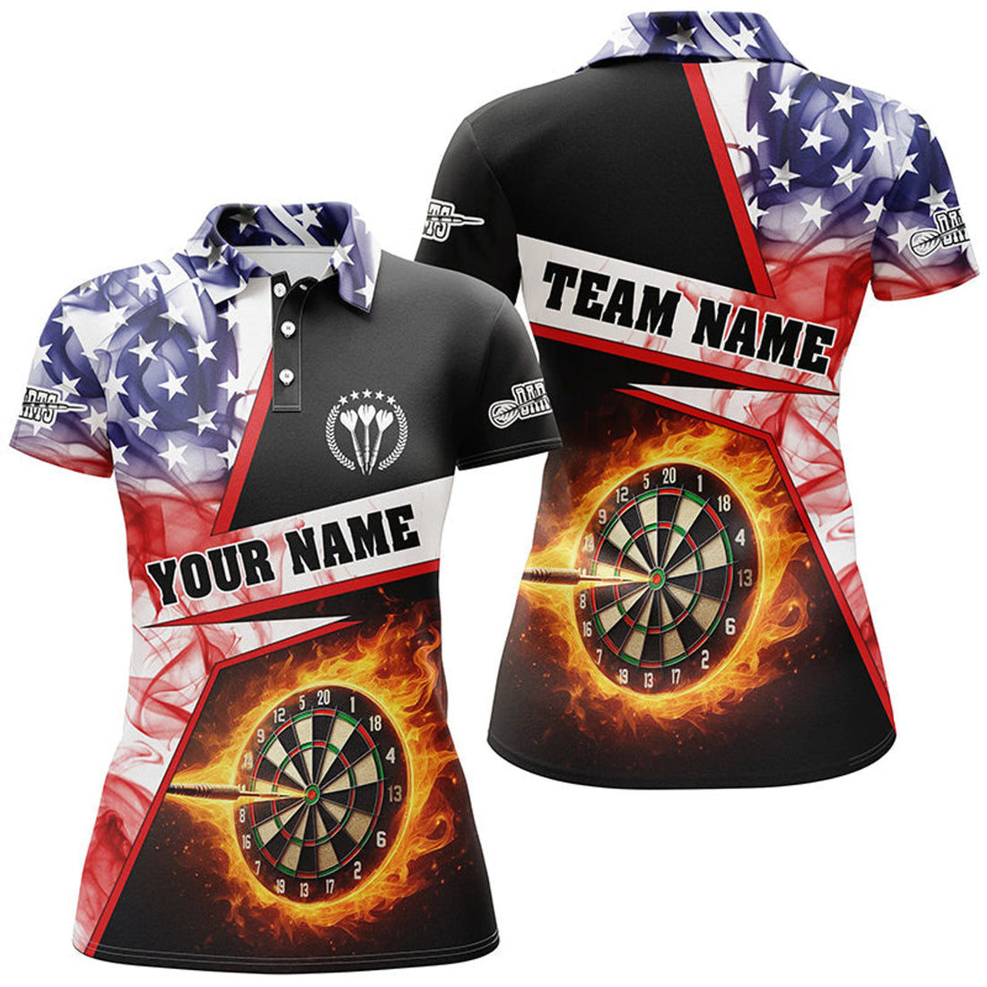 Custom Personalized Darts Flame US Flag Smoke Dart Women's Polo Shirts S-5XL
