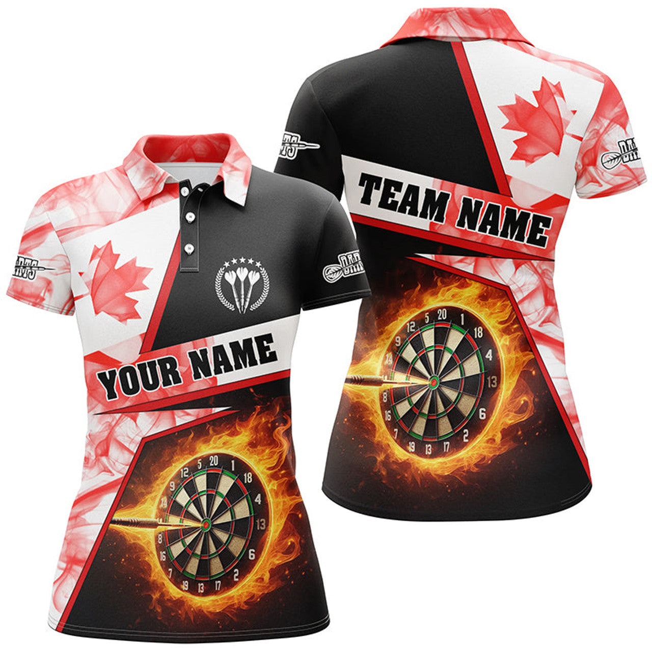 Custom Personalized Canada Flag Darts Flame Women's Polo Shirts S-5XL
