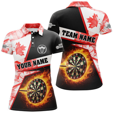 Custom Personalized Canada Flag Darts Flame Women's Polo Shirts S-5XL