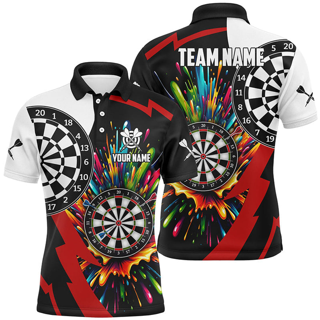 Personalized Colorful Dartboard Darts Shirt Custom Name Men's Polo Shirt S-5XL