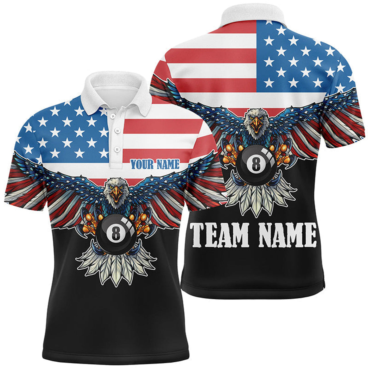 American Flag Eagle Billiard Patriotic Gift For Pool Player Men's Polo Shirt S-5XL