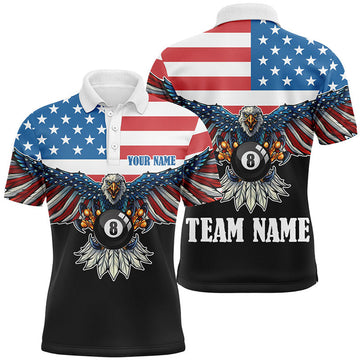 American Flag Eagle Billiard Patriotic Gift For Pool Player Men's Polo Shirt S-5XL