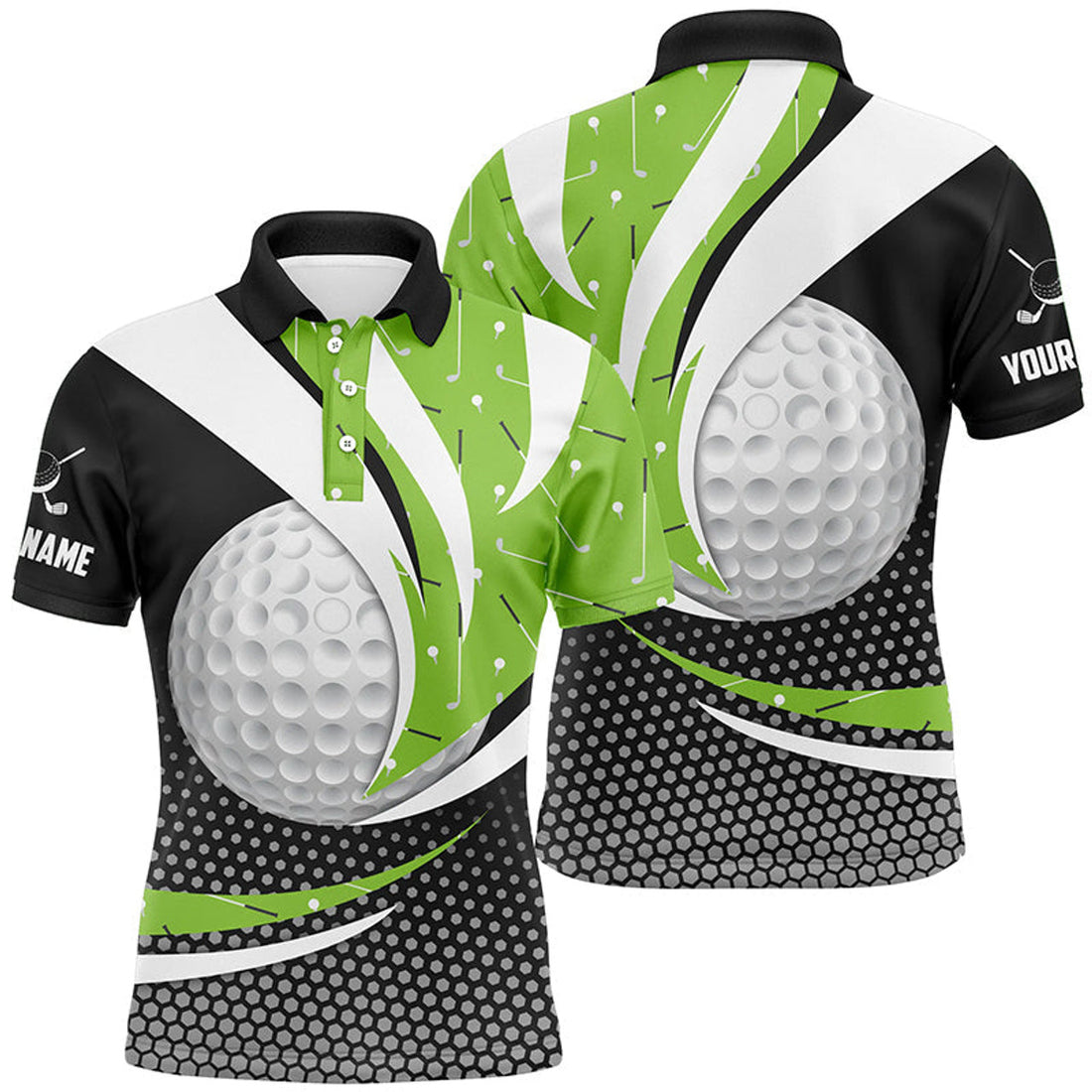Custom Black Green Golf Pattern Golf Outfit Golf Gifts Men's Polo Shirt S-5XL