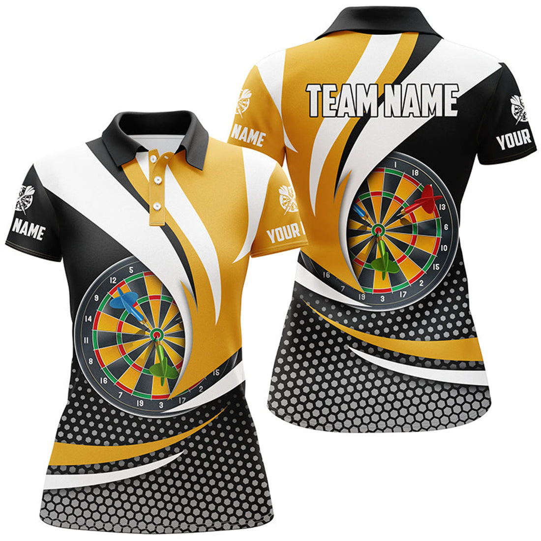 Custom 3D Dartboard Black Yellow Darts League Team Women's Polo Shirts S-5XL