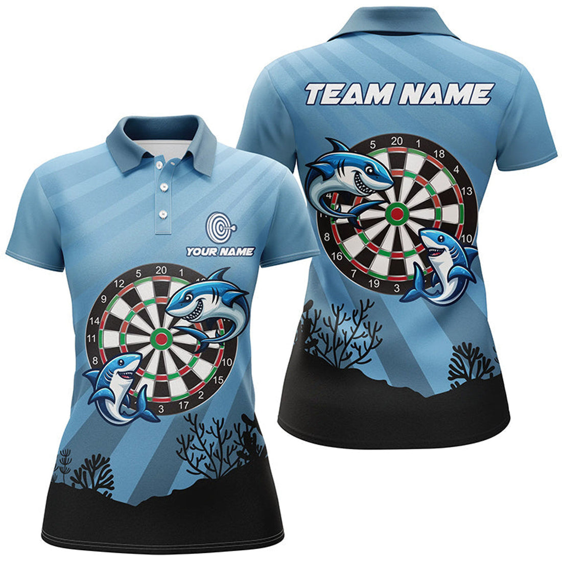 Custom Shark Dart Board Blue Funny Darts Polo Gifts Women's Polo Shirts S-5XL