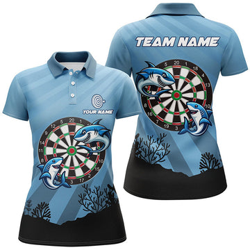 Custom Shark Dart Board Blue Funny Darts Polo Gifts Women's Polo Shirts S-5XL