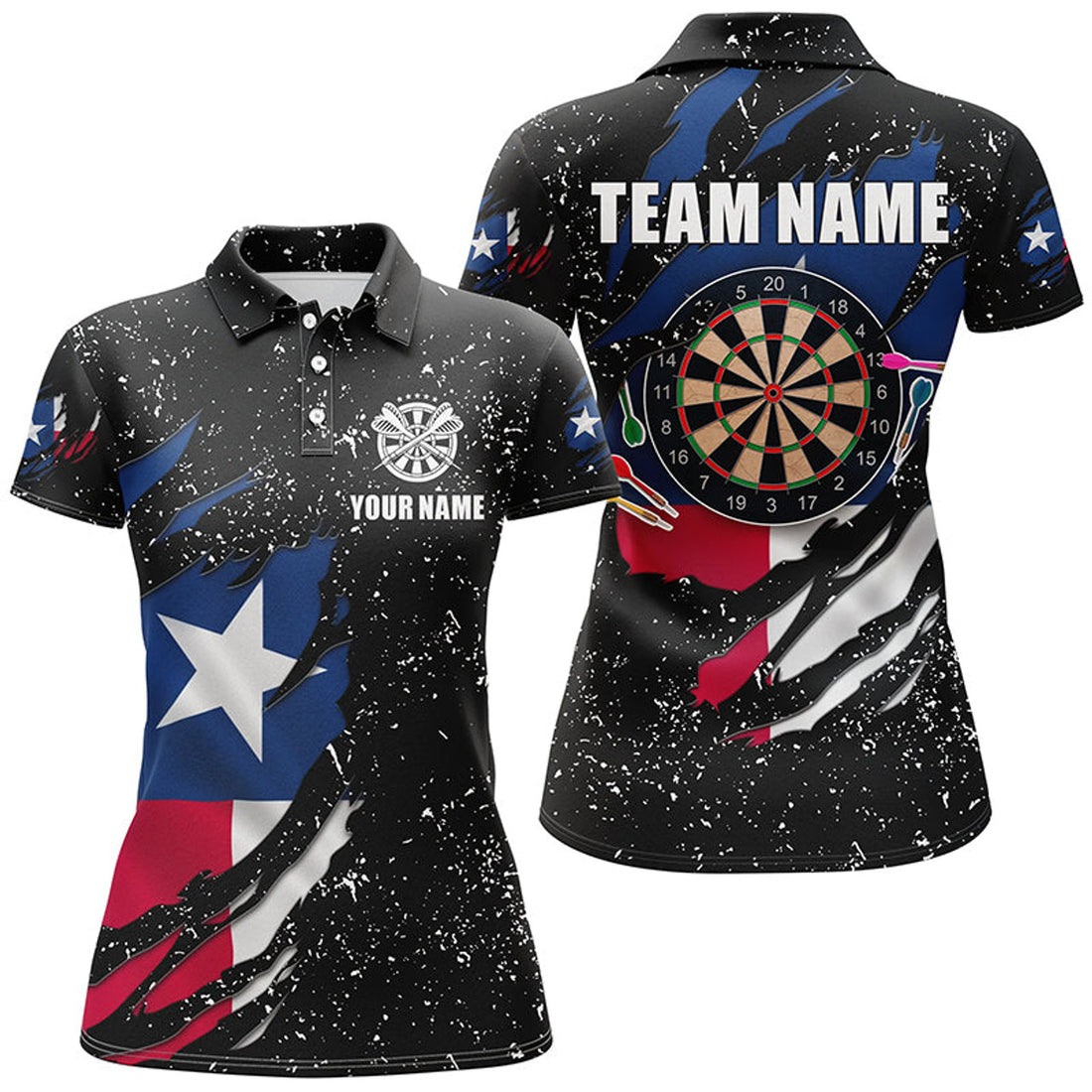 Custom Grunge Texas Flag Dartboard Patriotic Shirt For Women's Polo Shirts S-5XL