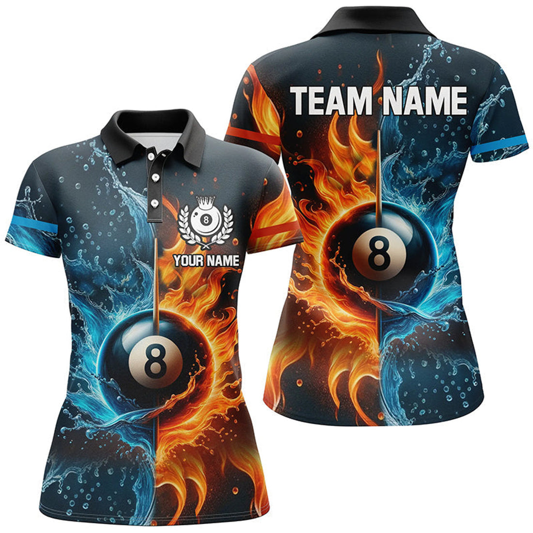 Customized 3D Printed Billiard Water And Fire For Team Women Polo Shirts S-5XL