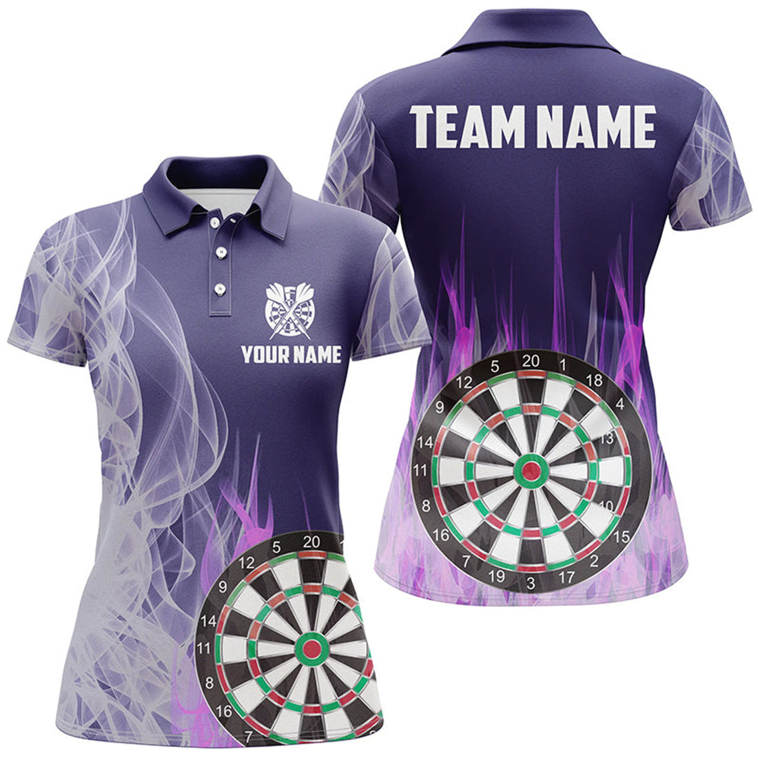 Custom Personalized Fire Flame 3D Dartboard Darts Women's Polo Shirts S-5XL