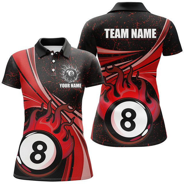 Custom Funny Flaming 8 Ball Billiard for Billiard Apparel Women's Polo Shirts S-5XL