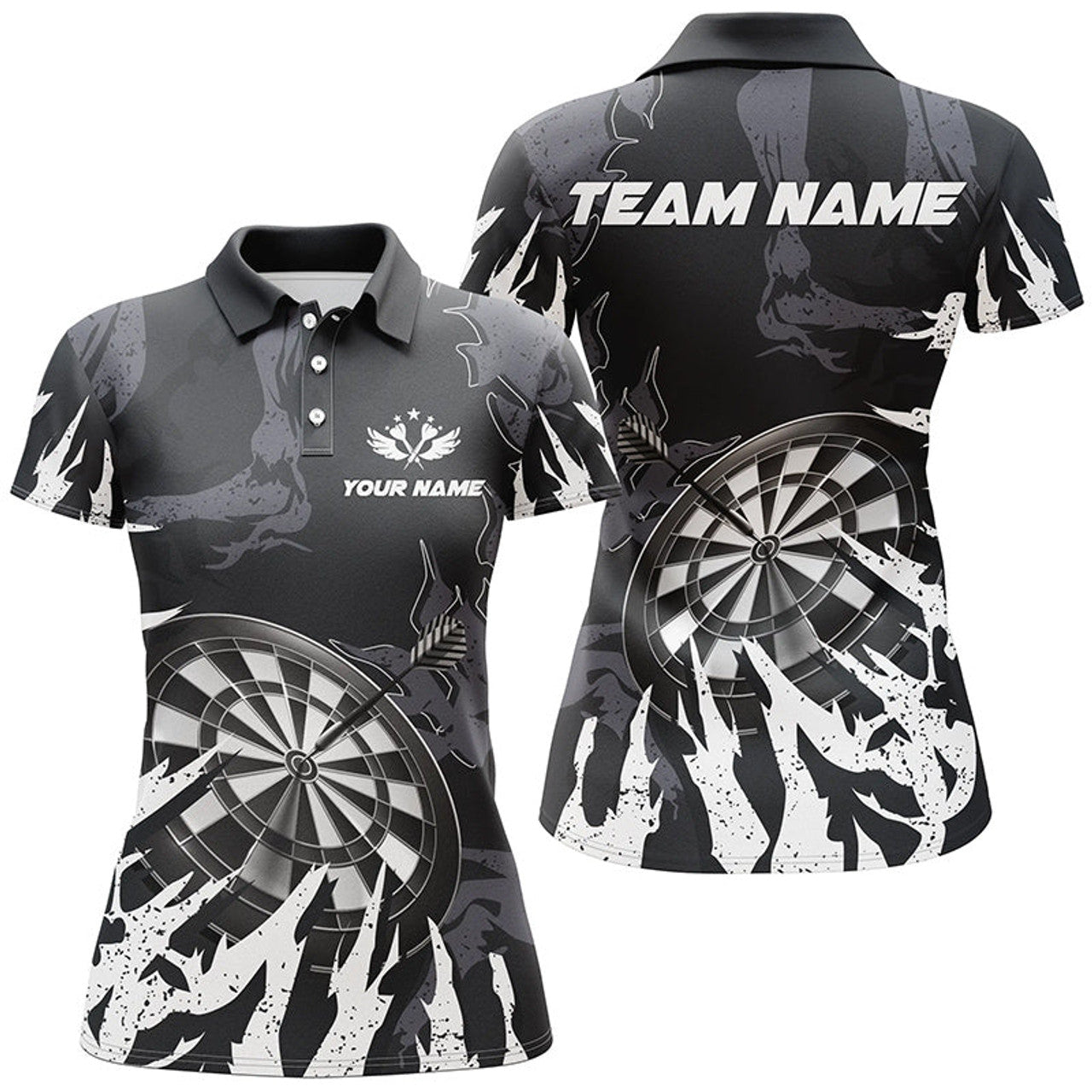 Custom Darts Team Personalized White Grunge 3D Style Women's Polo Shirts S-5XL