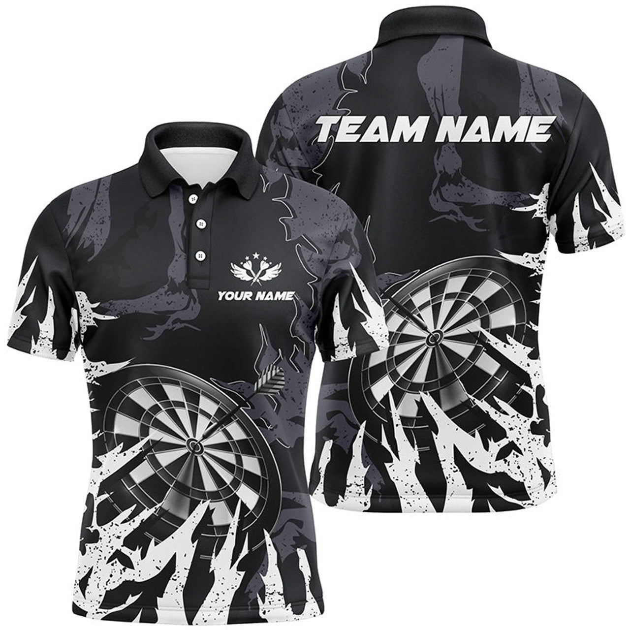 Personalized Darts Board White Grunge Style Mens Polo Shirt S-5XL